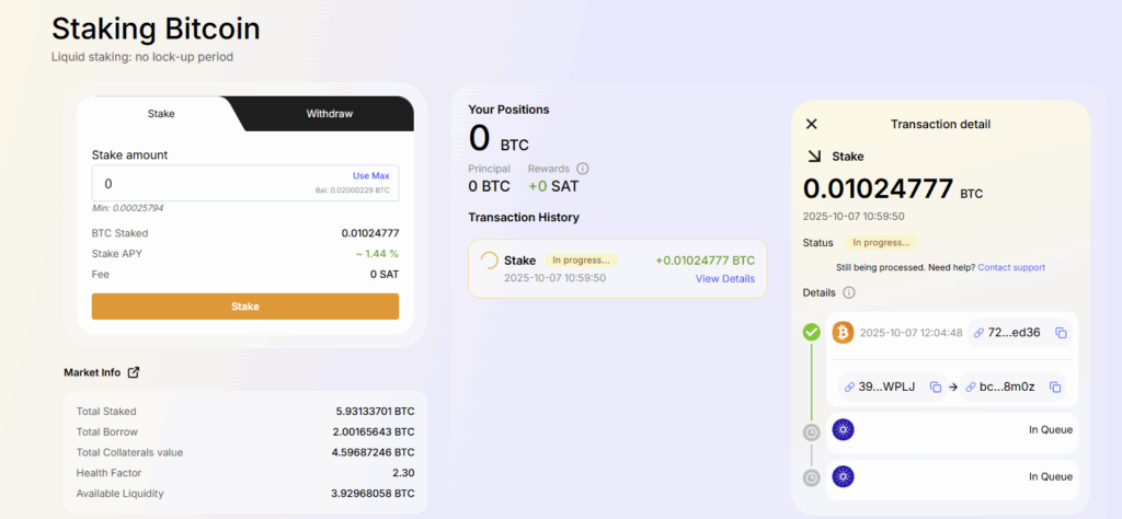 BtcGrow Dashboard Real Staking Example 